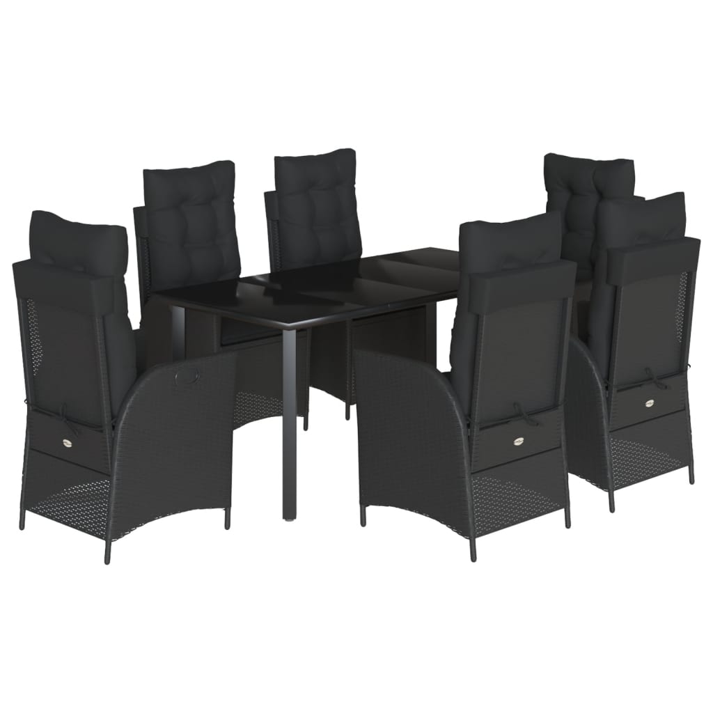 Set da Pranzo da Giardino 7 pz Nero con Cuscini in Polyrattan | homemem39