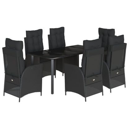 Set da Pranzo da Giardino 7 pz Nero con Cuscini in Polyrattan - homemem39
