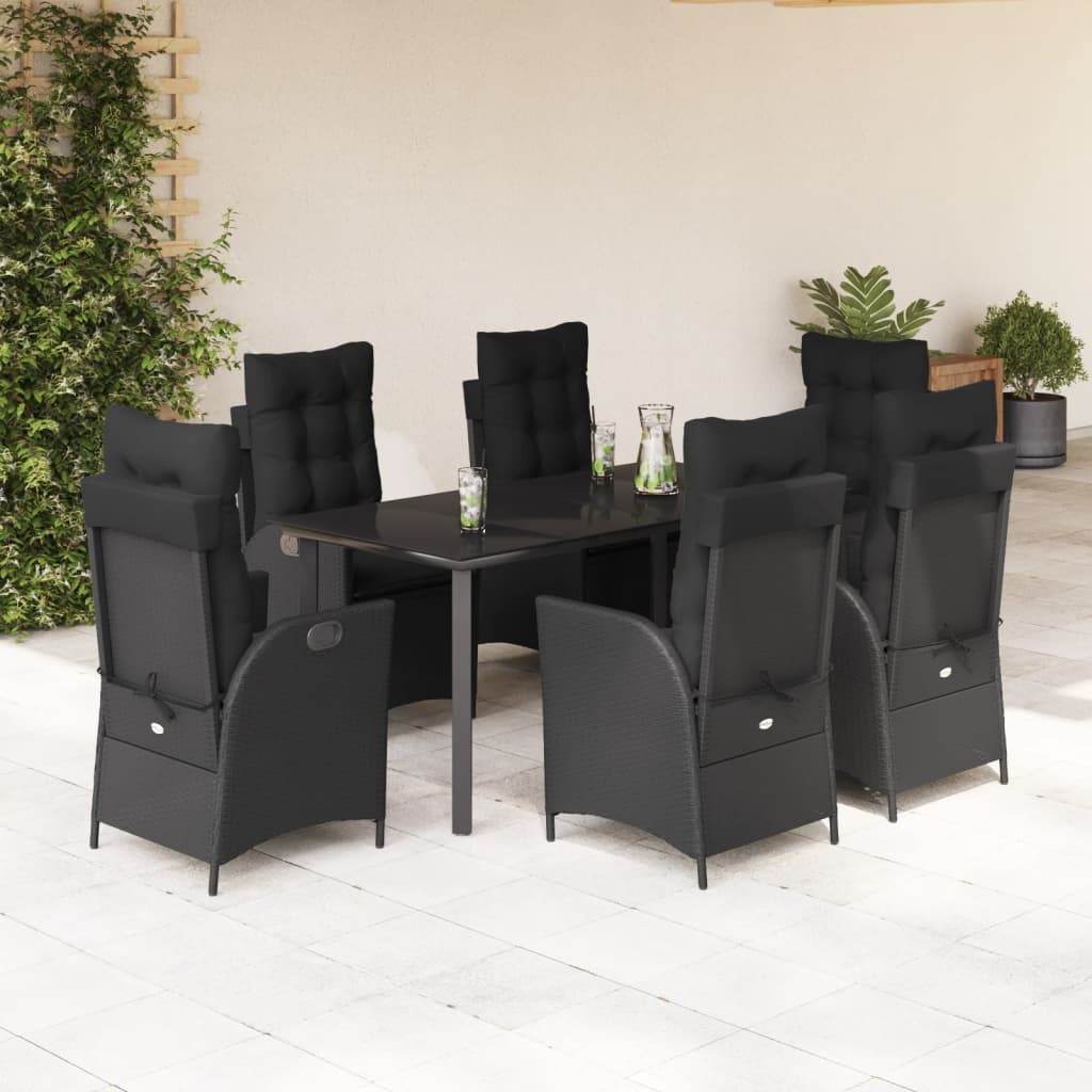 Set da Pranzo da Giardino 7 pz Nero con Cuscini in Polyrattan | homemem39