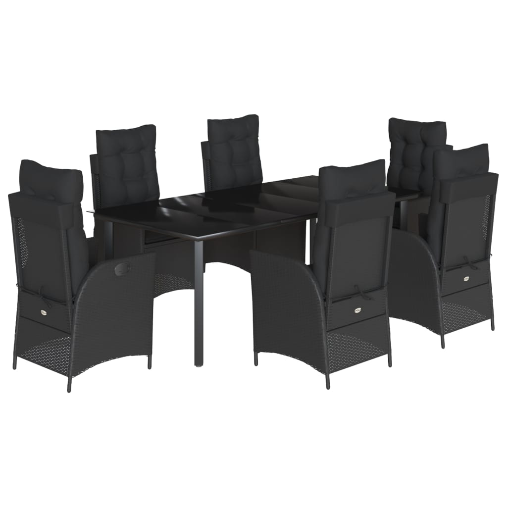 Set da Pranzo da Giardino 7 pz Nero con Cuscini in Polyrattan | homemem39