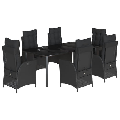 Set da Pranzo da Giardino 7 pz Nero con Cuscini in Polyrattan | homemem39