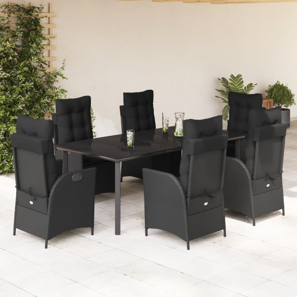 Set da Pranzo da Giardino 7 pz Nero con Cuscini in Polyrattan | homemem39