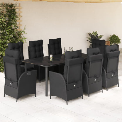 Set da Pranzo da Giardino 9 pz con Cuscini Nero in Polyrattan | homemem39