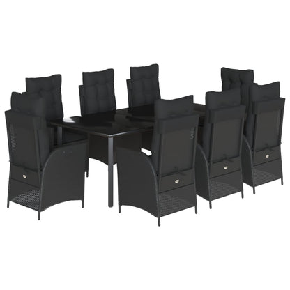 Set da Pranzo da Giardino 9 pz con Cuscini Nero in Polyrattan