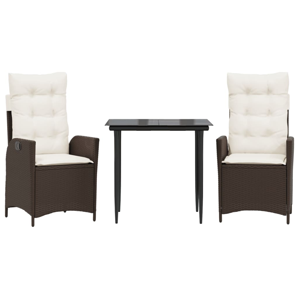 Set da Pranzo da Giardino 3pz con Cuscini in Polyrattan Marrone | homemem39