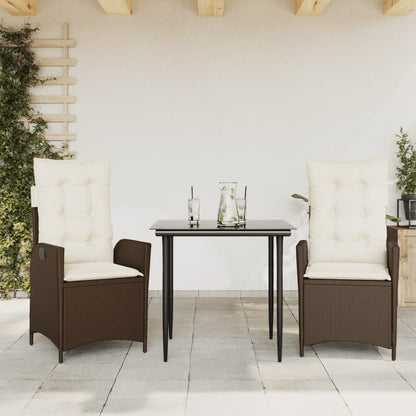 Set da Pranzo da Giardino 3pz con Cuscini in Polyrattan Marrone | homemem39