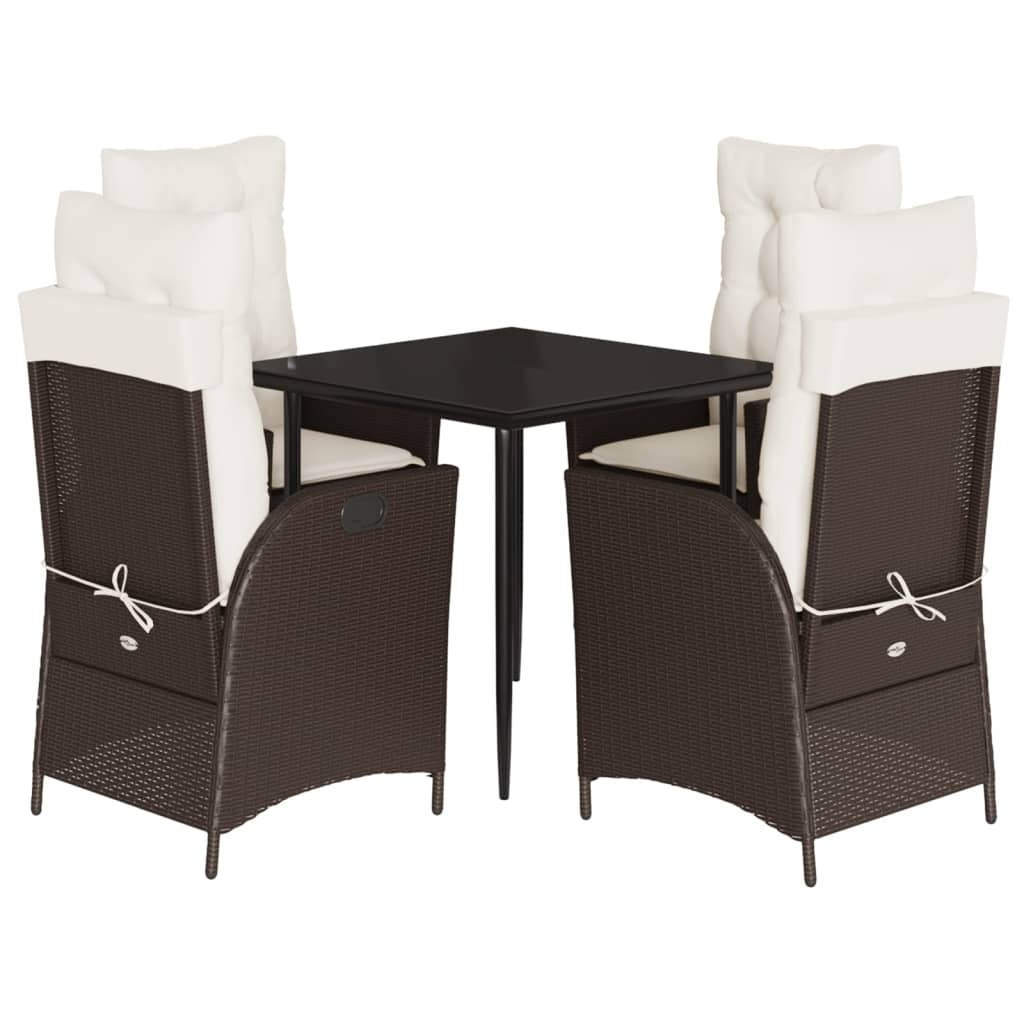 Set da Pranzo da Giardino 5pz con Cuscini in Polyrattan Marrone | homemem39