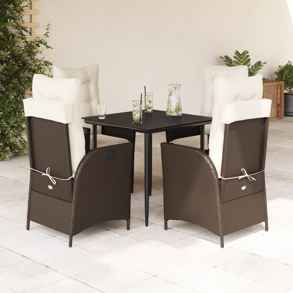 Set da Pranzo da Giardino 5pz con Cuscini in Polyrattan Marrone | homemem39