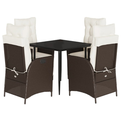 Set da Pranzo da Giardino 5pz con Cuscini in Polyrattan Marrone | homemem39