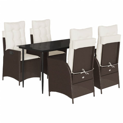 Set da Pranzo da Giardino 5pz con Cuscini in Polyrattan Marrone | homemem39