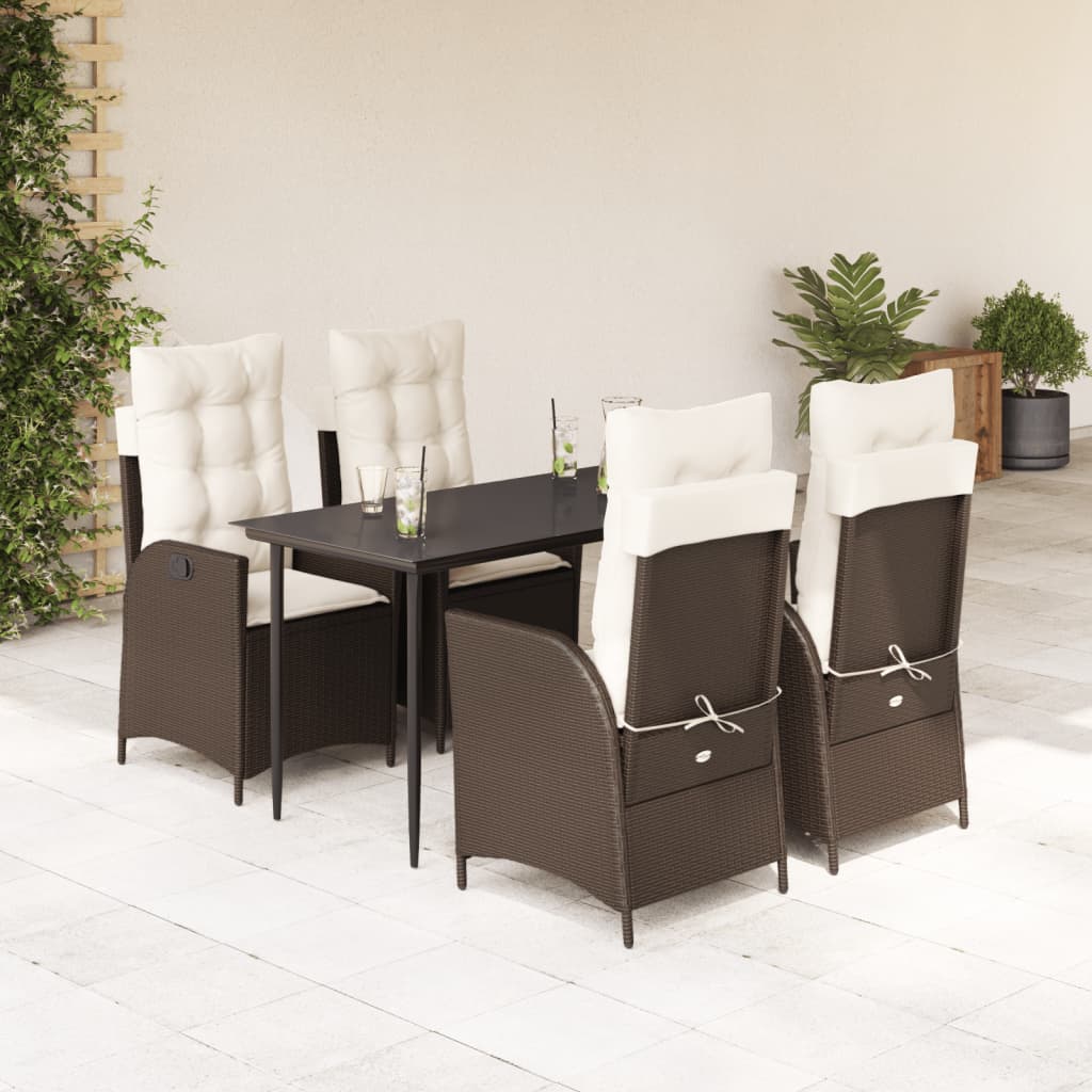Set da Pranzo da Giardino 5pz con Cuscini in Polyrattan Marrone | homemem39