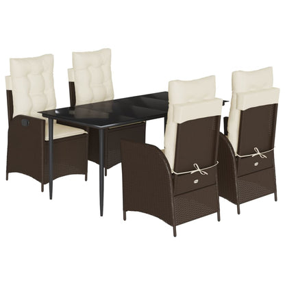 Set da Pranzo da Giardino 5pz con Cuscini in Polyrattan Marrone - homemem39
