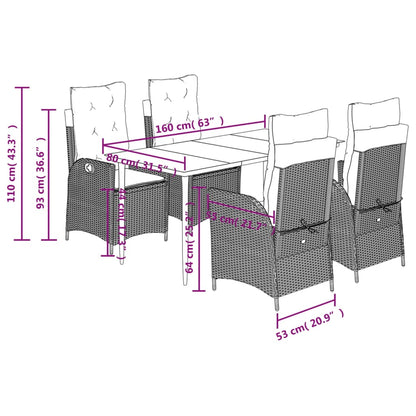 Set da Pranzo da Giardino 5pz con Cuscini in Polyrattan Marrone | homemem39
