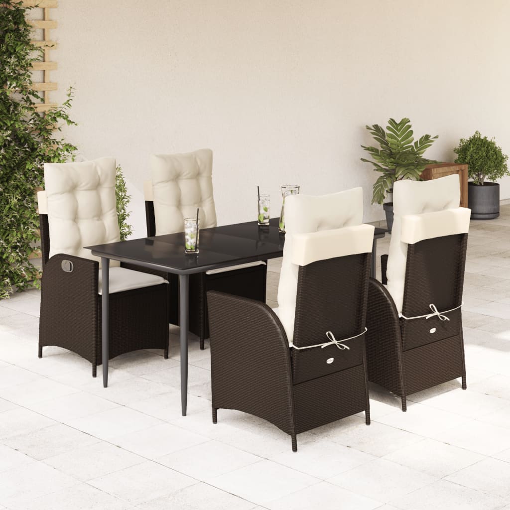Set da Pranzo da Giardino 5pz con Cuscini in Polyrattan Marrone | homemem39