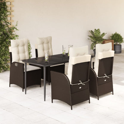 Set da Pranzo da Giardino 5pz con Cuscini in Polyrattan Marrone | homemem39