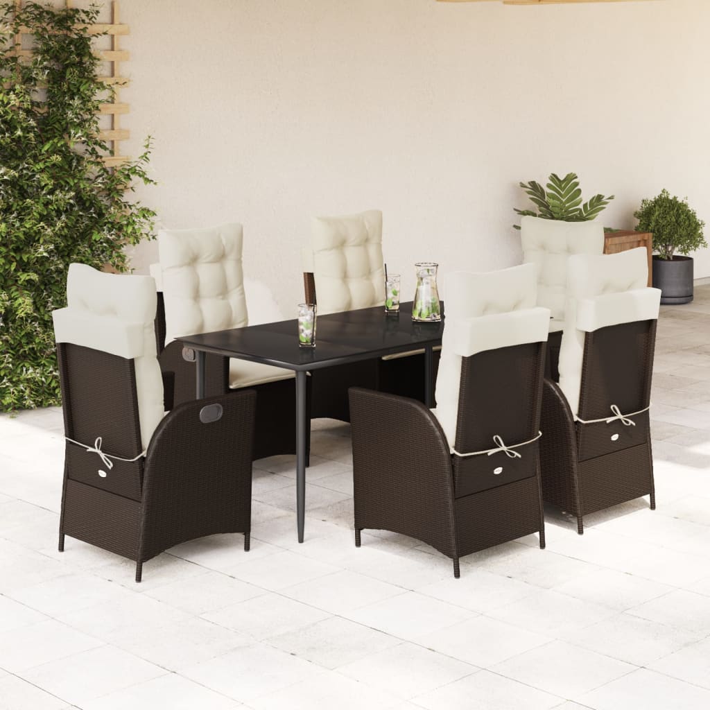 Set da Pranzo da Giardino 7pz con Cuscini in Polyrattan Marrone | homemem39