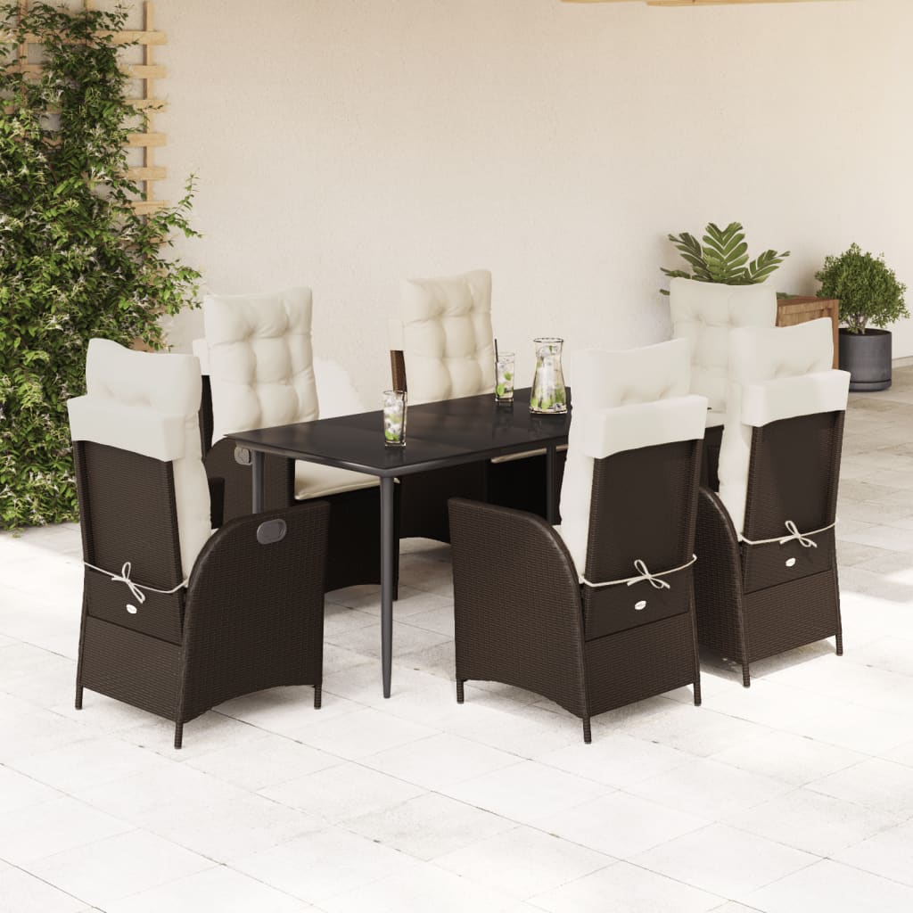 Set da Pranzo da Giardino 7pz con Cuscini in Polyrattan Marrone - homemem39