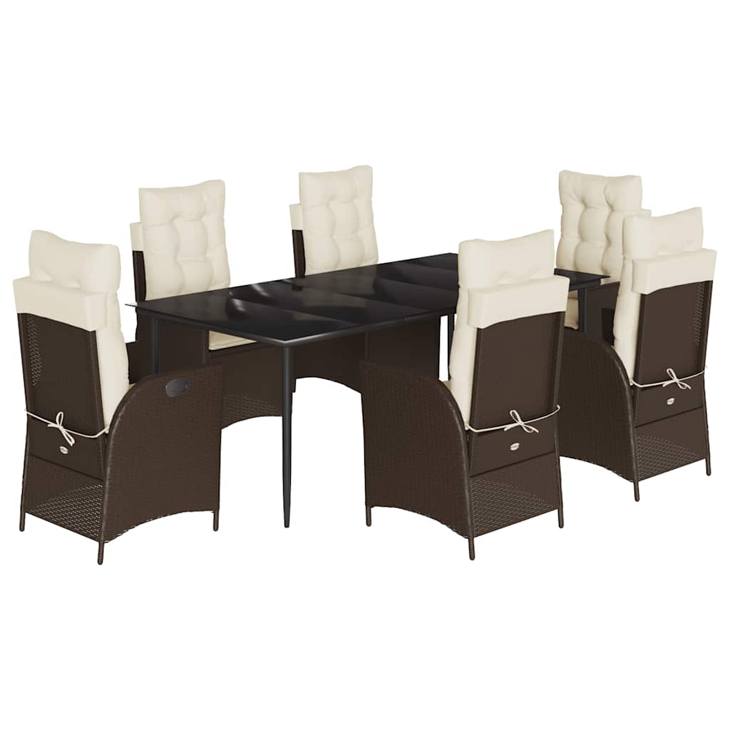 Set da Pranzo da Giardino 7pz con Cuscini in Polyrattan Marrone - homemem39