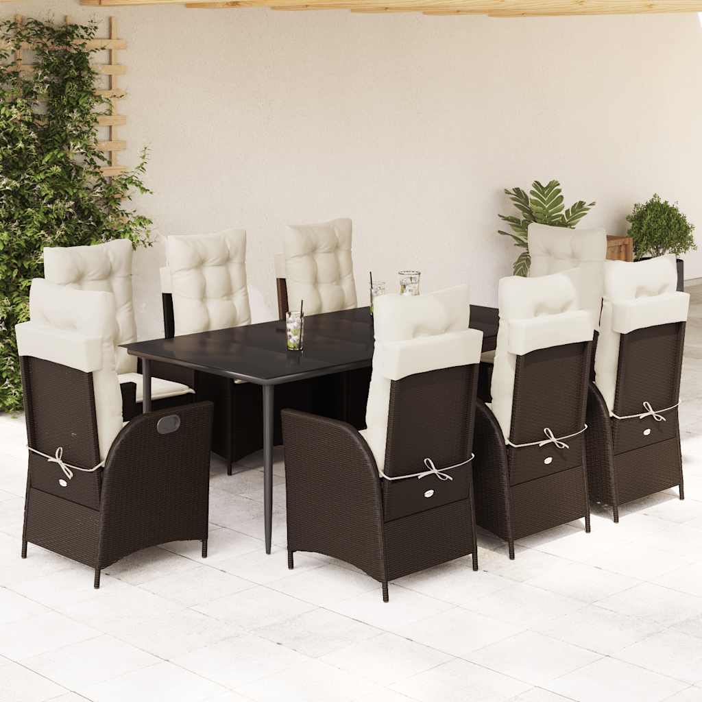 Set da Pranzo da Giardino 9pz con Cuscini Marrone in Polyrattan - homemem39