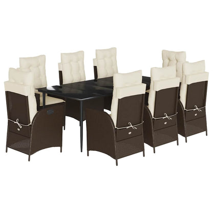 Set da Pranzo da Giardino 9pz con Cuscini Marrone in Polyrattan - homemem39