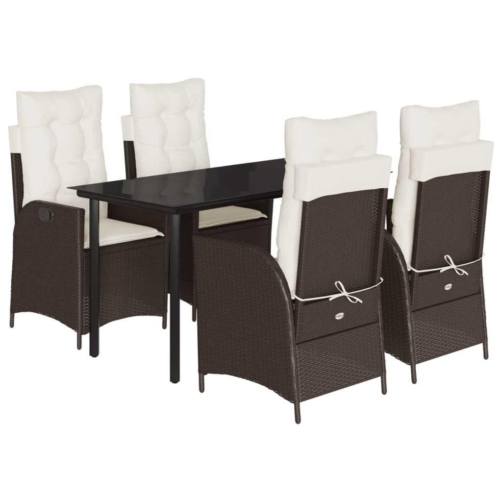 Set da Pranzo da Giardino 5pz con Cuscini in Polyrattan Marrone | homemem39