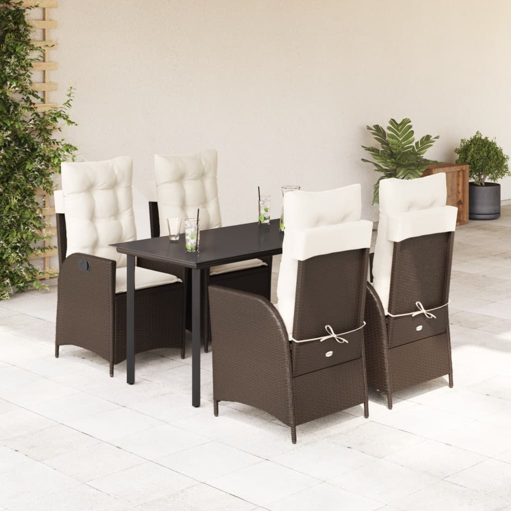 Set da Pranzo da Giardino 5pz con Cuscini in Polyrattan Marrone - homemem39