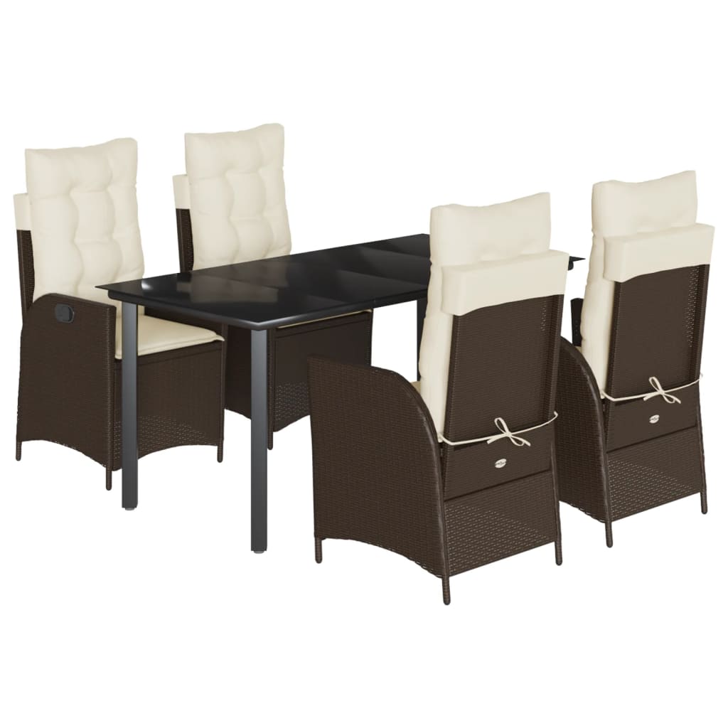 Set da Pranzo da Giardino 5pz con Cuscini in Polyrattan Marrone | homemem39