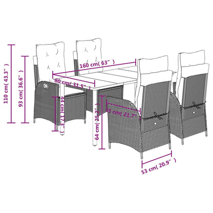 Set da Pranzo da Giardino 5pz con Cuscini in Polyrattan Marrone | homemem39