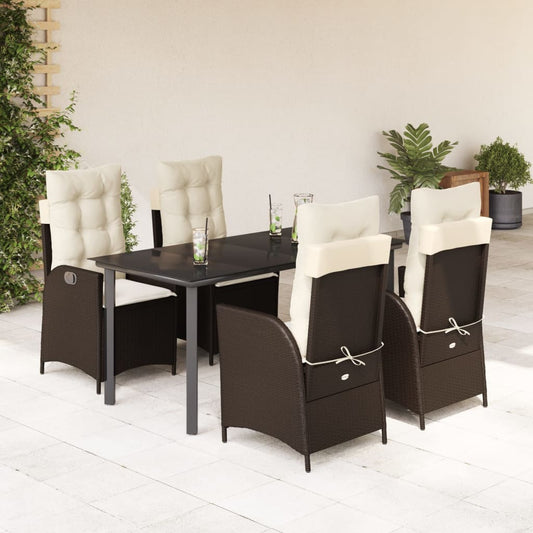 Set da Pranzo da Giardino 5pz con Cuscini in Polyrattan Marrone - homemem39