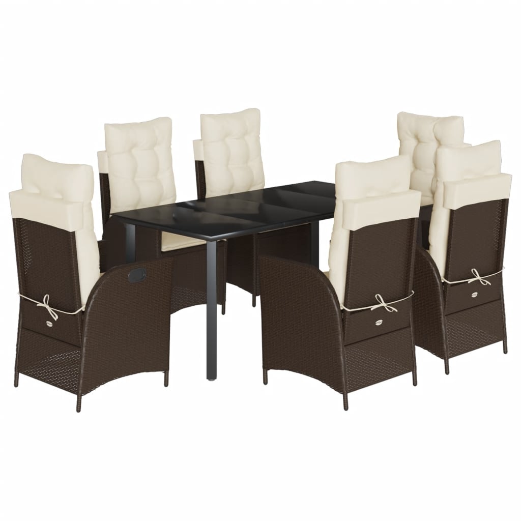 Set da Pranzo da Giardino 7pz con Cuscini in Polyrattan Marrone | homemem39