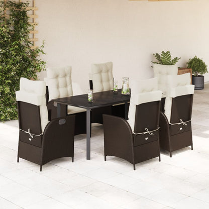 Set da Pranzo da Giardino 7pz con Cuscini in Polyrattan Marrone | homemem39