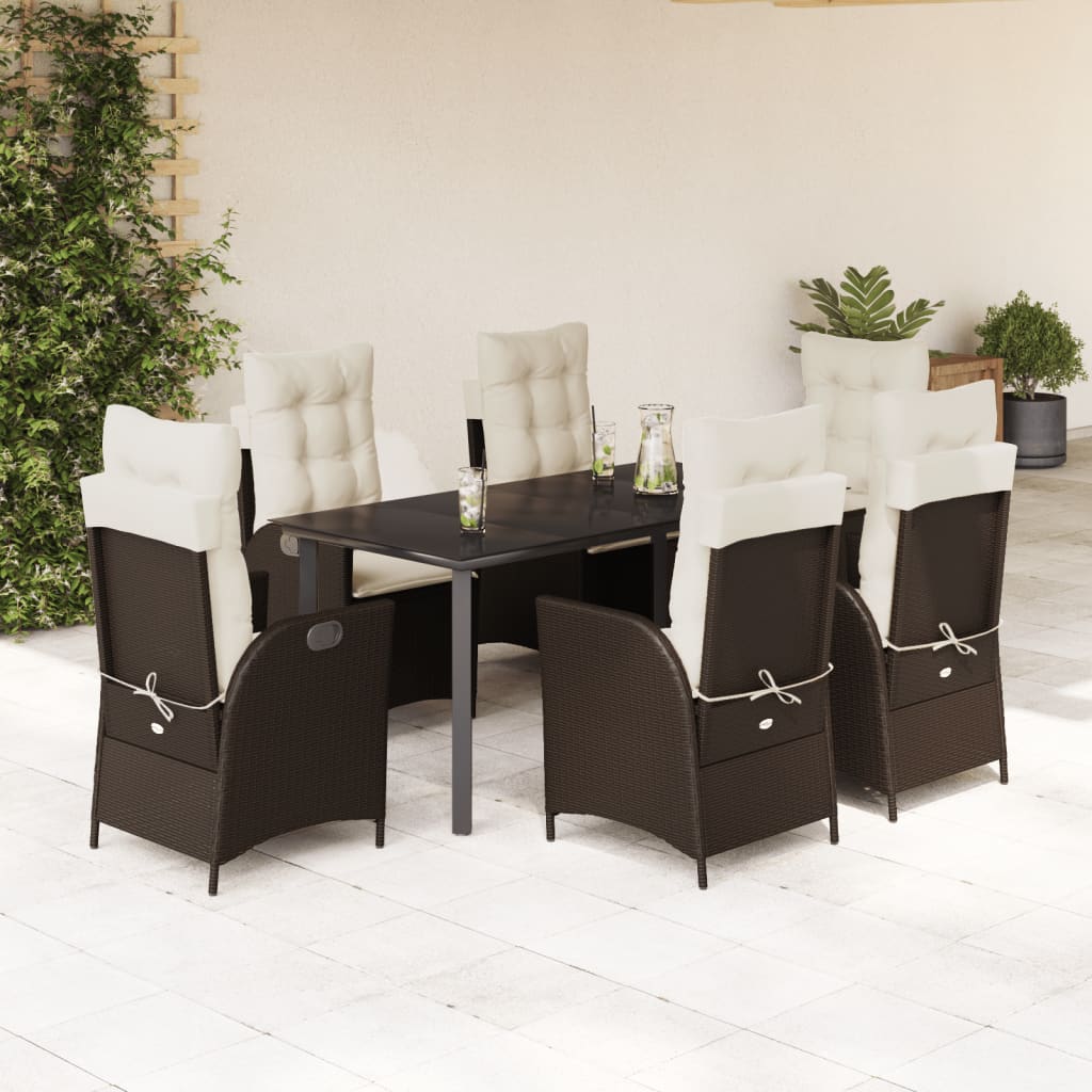 Set da Pranzo da Giardino 7pz con Cuscini in Polyrattan Marrone - homemem39