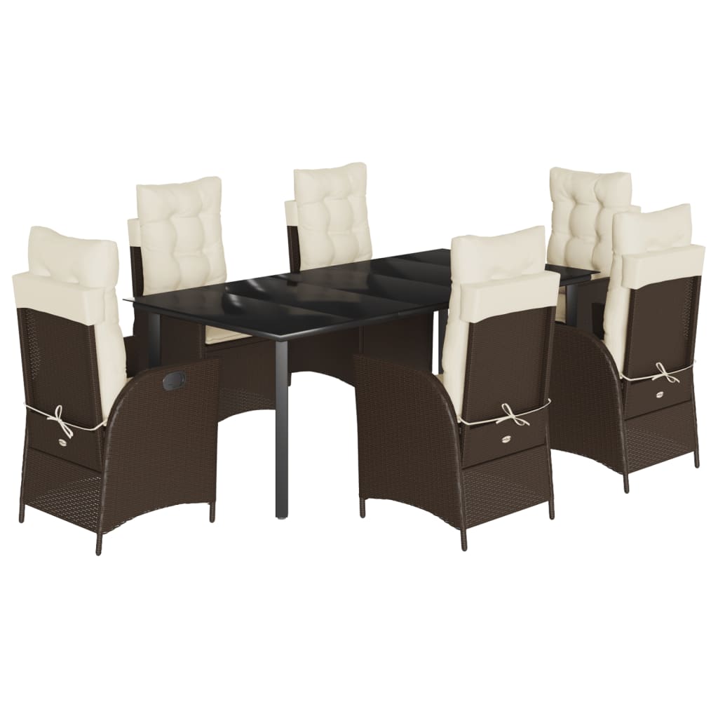 Set da Pranzo da Giardino 7pz con Cuscini in Marrone
