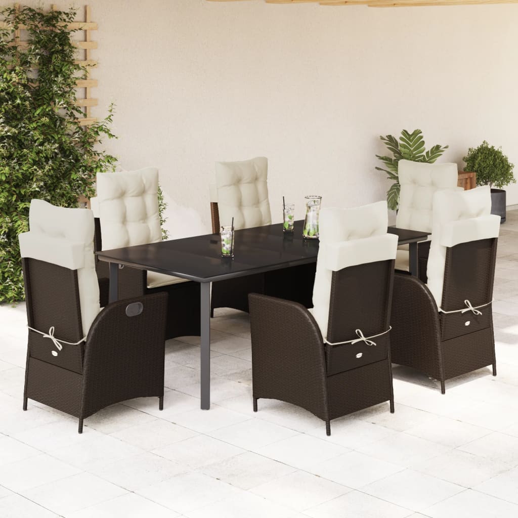 Set da Pranzo da Giardino 7pz con Cuscini in Marrone