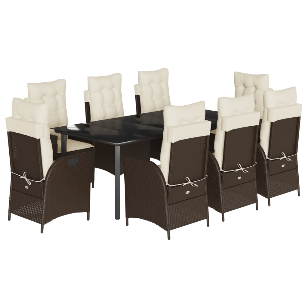Set da Pranzo da Giardino 9pz con Cuscini Marrone in Polyrattan | homemem39