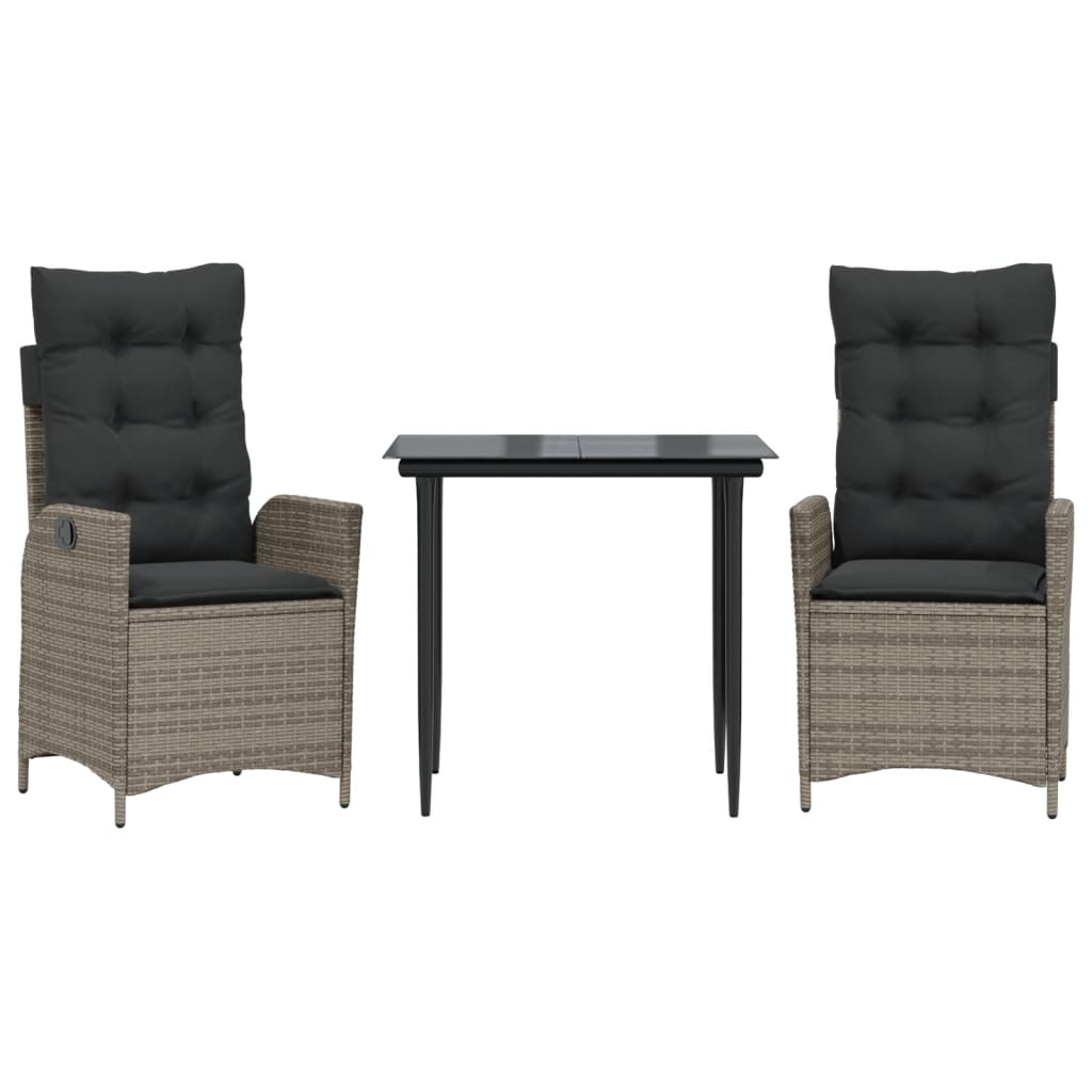 Set da Pranzo da Giardino 3 pz con Cuscini in Polyrattan Grigio | homemem39