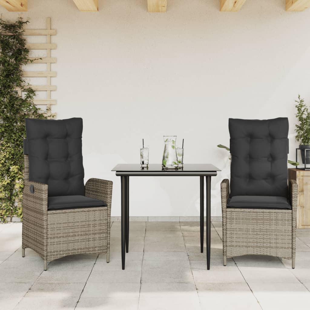Set da Pranzo da Giardino 3 pz con Cuscini in Polyrattan Grigio | homemem39