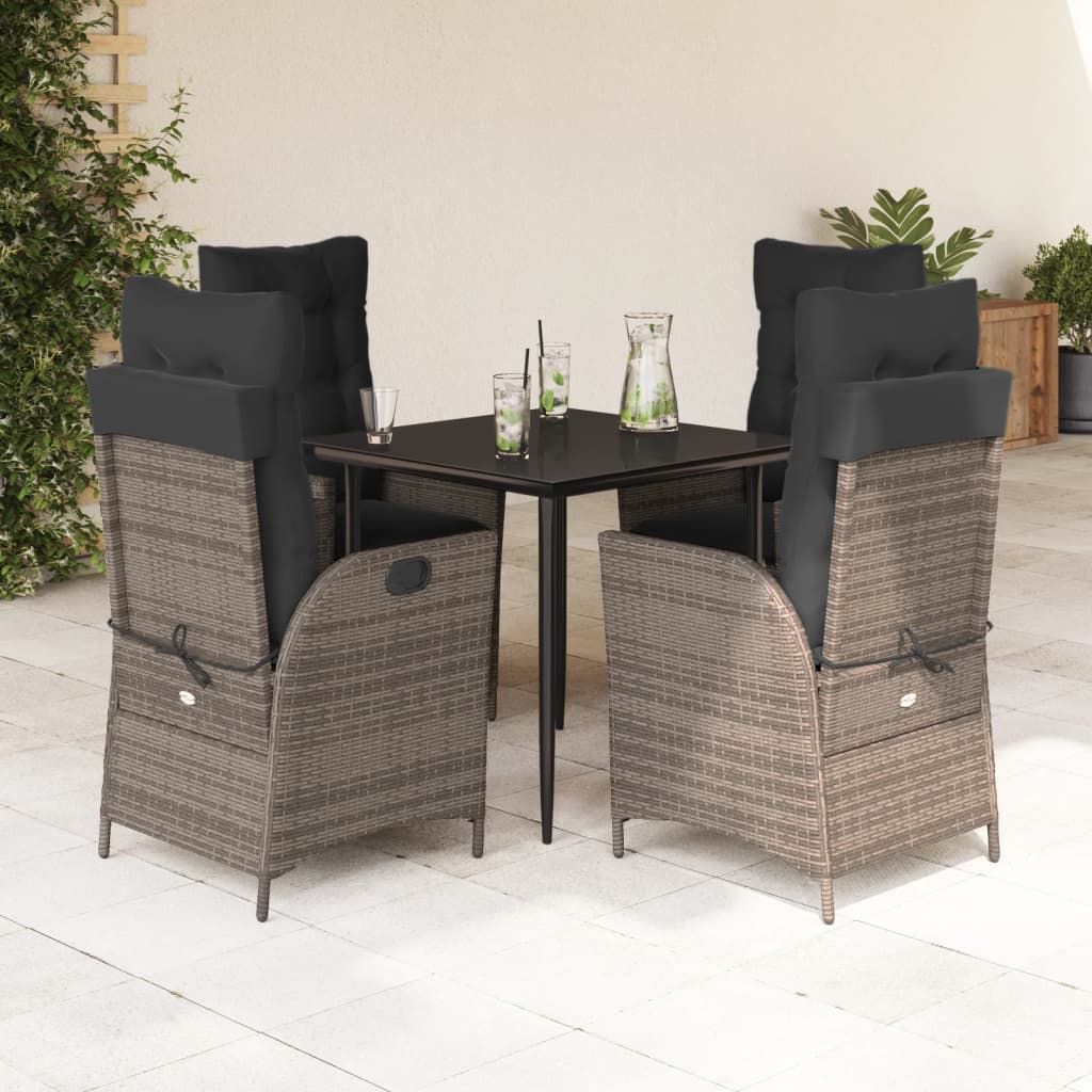 Set da Pranzo da Giardino 5 pz con Cuscini in Polyrattan Grigio | homemem39