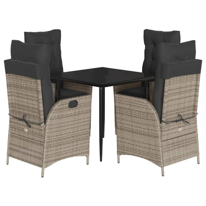 Set da Pranzo da Giardino 5 pz con Cuscini in Polyrattan Grigio | homemem39