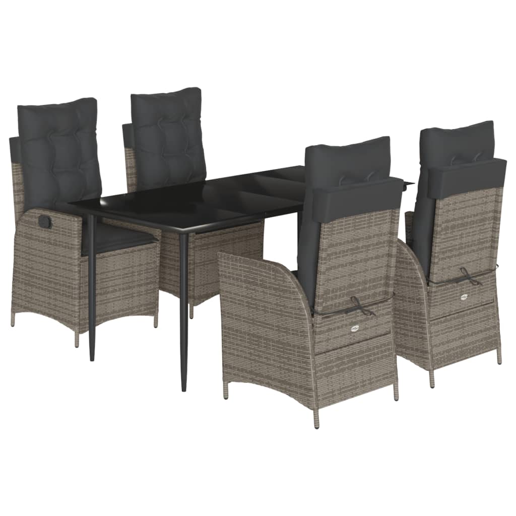Set da Pranzo da Giardino 5 pz con Cuscini in Polyrattan Grigio - homemem39