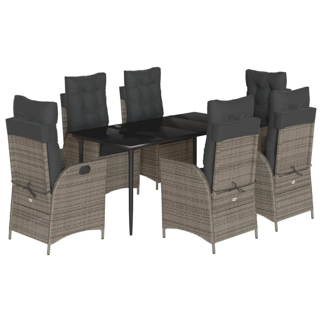 Set da Pranzo da Giardino 7 pz con Cuscini in Polyrattan Grigio - homemem39