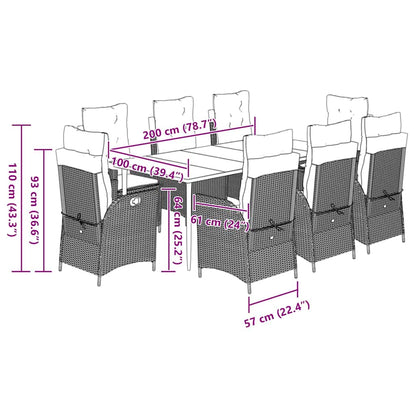 Set da Pranzo da Giardino 9 pz con Cuscini in Polyrattan Grigio - homemem39