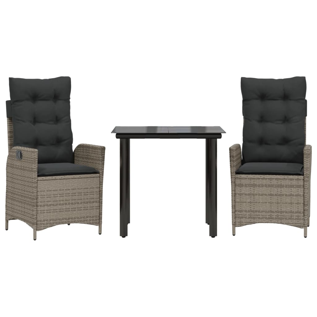 Set da Pranzo da Giardino 3 pz con Cuscini in Polyrattan Grigio | homemem39
