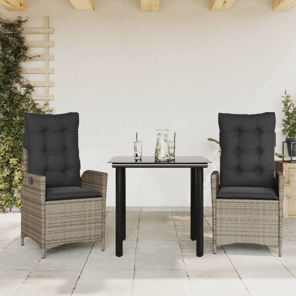 Set da Pranzo da Giardino 3 pz con Cuscini in Polyrattan Grigio | homemem39