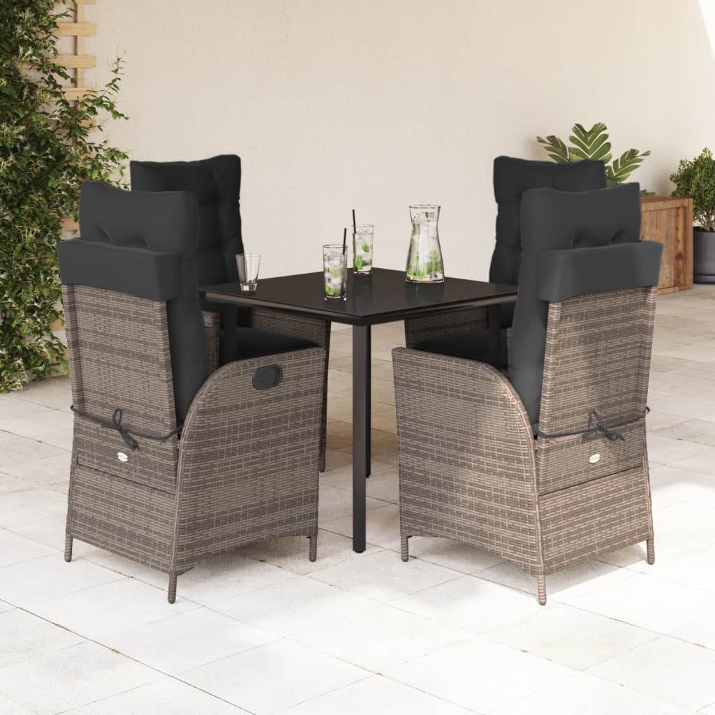 Set da Pranzo da Giardino 5 pz con Cuscini in Polyrattan Grigio | homemem39