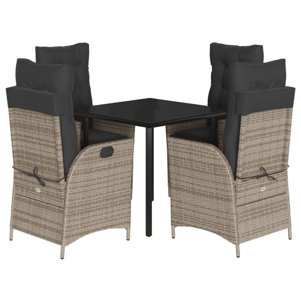 Set da Pranzo da Giardino 5 pz con Cuscini in Polyrattan Grigio