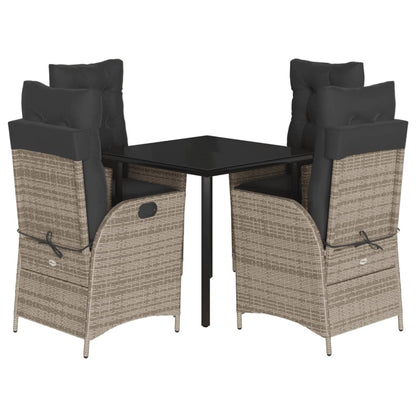 Set da Pranzo da Giardino 5 pz con Cuscini in Polyrattan Grigio