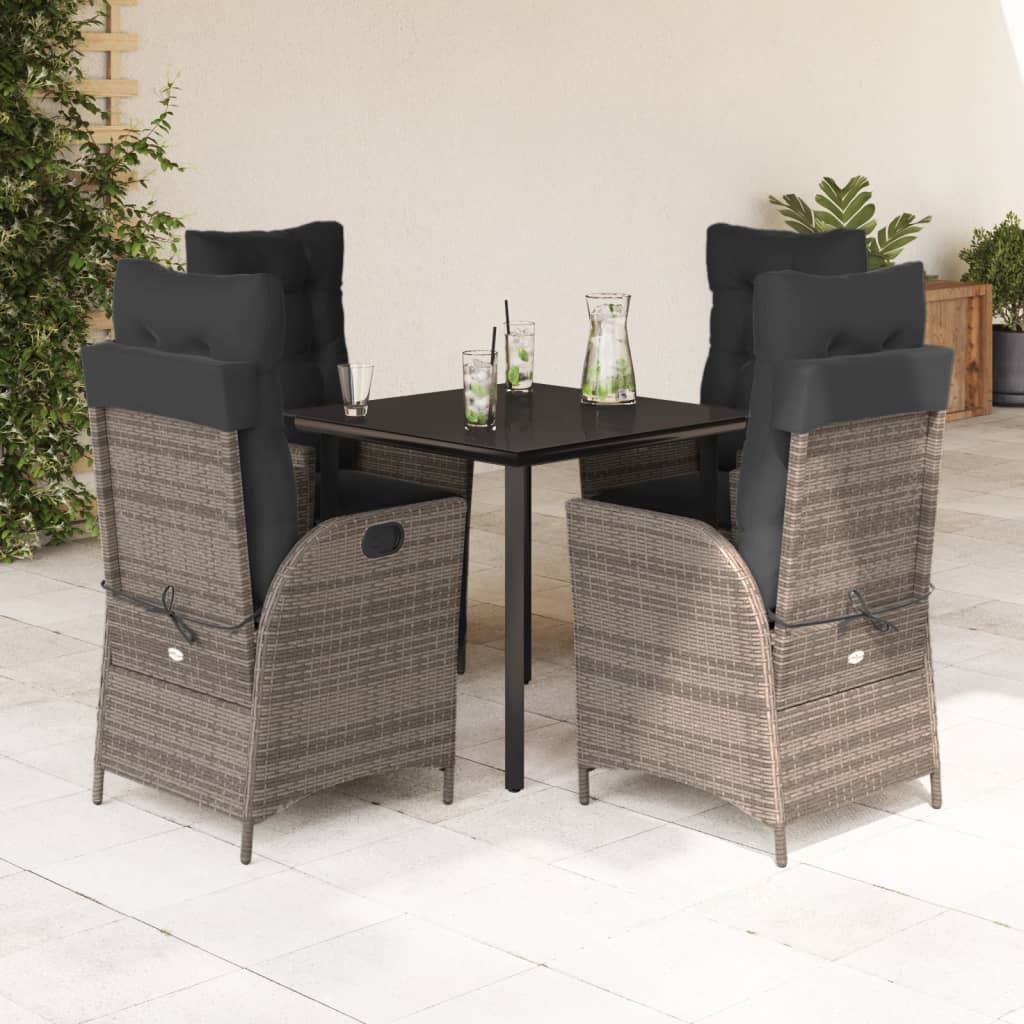 Set da Pranzo da Giardino 5 pz con Cuscini in Polyrattan Grigio - homemem39