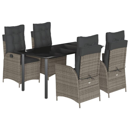 Set da Pranzo da Giardino 5 pz con Cuscini in Polyrattan Grigio