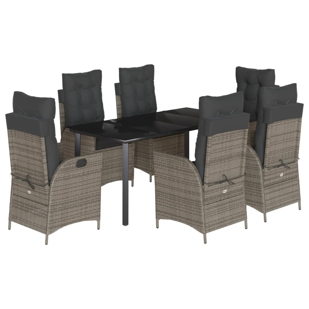 Set da Pranzo da Giardino 7 pz con Cuscini in Polyrattan Grigio